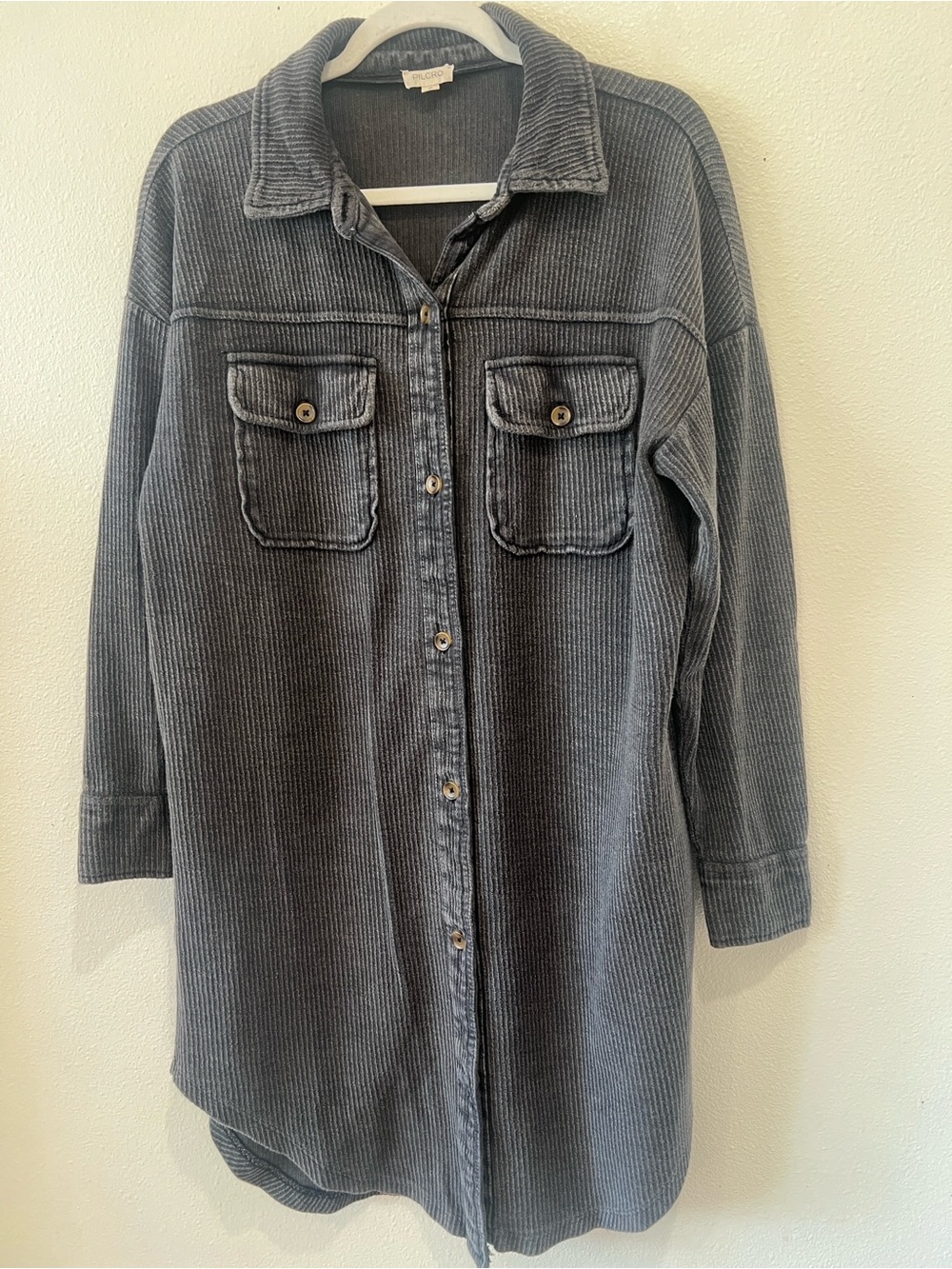 Anthropologie Pilcro Dark WashedGray Ribbed Button-Up Oversized Shacket Jacket - Picture 4 of 7